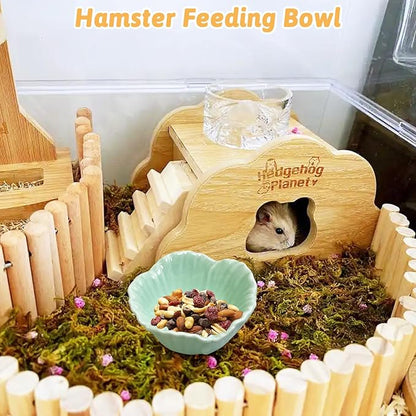 Tfwadmx 2 Pcs Ceramic Pet Hamster Bowl, Dwarf Hamster Food Bowl Feeder, Small Animal Food Dish for Guinea Pigs, Hedgehogs, Mice, Pygmy Hamsters, Robertsky'S Cheeky Mice (Cyan)