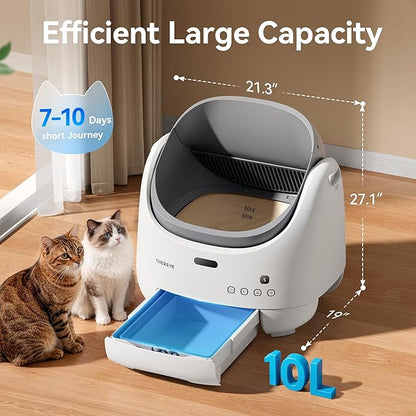 Thereye Self Cleaning Cat Litter Box, Open Top Automatic Litter Box for Multiple Cats, APP Control Smart Litter Box, Safety Sensors and Odor Control, Adjustable Entry Height Anti-Splash