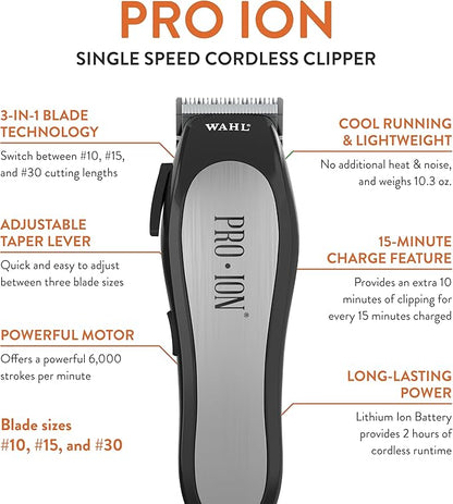 Wahl Professional Animal Pro Ion Pet, Dog & Cat Cordless Clipper Kit (#9705) - Cat, Dog & Pet Grooming Kit - Great Pet Grooming Clippers for First-Time Groomers - with 2 Hour Run Time