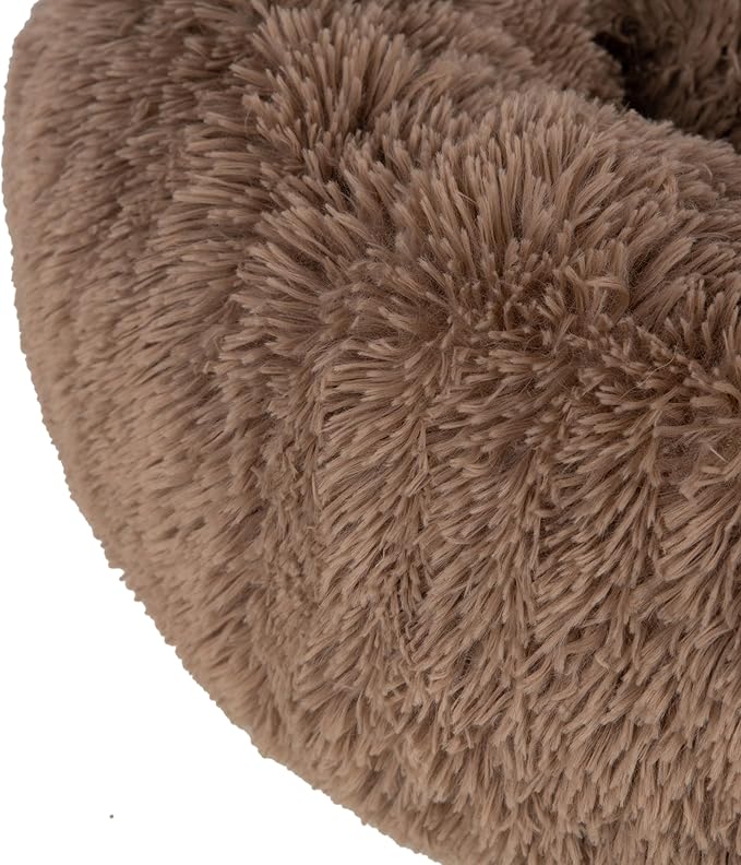 Best Pet Supplies Round Calming Dog Bed for Small, Medium & Large Dogs, Plush Donut Cuddler Pet Bed w/Raised Rim for Head, Neck Support, Anti-Slip Bottom Washable Bed - Caramel, 30 x 30 x 8