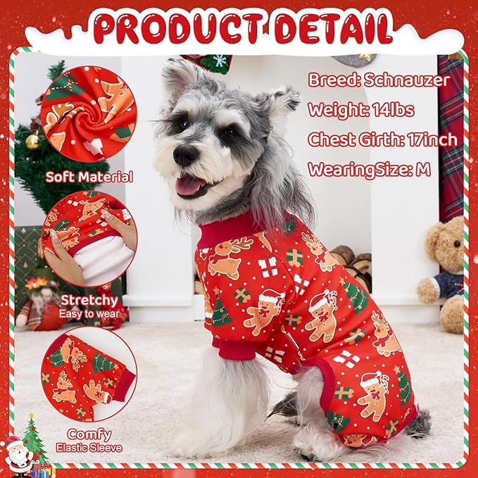 XPUDAC 4 Pack Christmas Dog Pajamas Comfy Dog Clothes for Medium Large Dogs Girl Boy Holiday Pet Outfit Winter Puppy Jumpsuits Pet Pjs Apparel 161-christamas-4XL