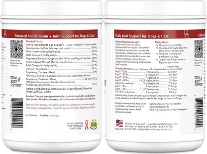 Wholistic Pet Organics - Hip and Joint Supplement for Dogs & Cats - Cat & Dog Joint Supplement - Green Lipped Mussels, Glucosamine, Chondroitin for Dogs & Cat Mobility Support - 1 Lb - 45 Scoops