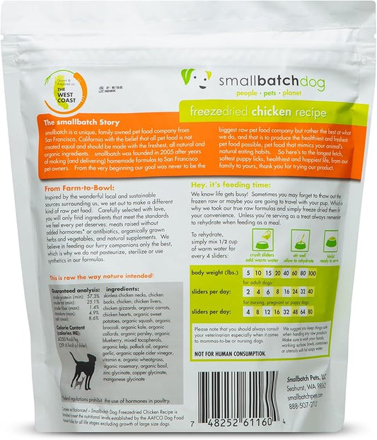 smallbatch Pets Freeze Dried Raw Dog Food, Chicken Recipe, 14 oz, Organic High Protein Dog Food, Grain Free, Made in the USA, Humanely Raised Meat, Single Protein, for Picky Eaters, Hydrate & Serve