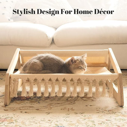 CHEERHOME PETS Cat Hammock Bed with Removable Washable Cover, Pet Couch Sofa for Indoor Cats Elevated Kitty Lounge Chair Suitable for Puppy, Wooden Cat Furniture(Large)