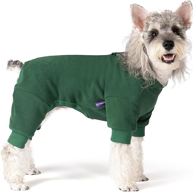 cyeollo Dog Pajamas Small, Stretchable Fleece Pet Onesie Coat for Small Dogs Pjs Warm Puppy Jumpsuit Soft Cold Weather Dog Clothes Outfits, Green S