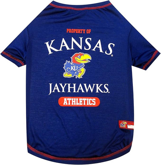 Pets First Collegiate KANSAS JAYHAWKS Dog T-Shirt, Medium. - Licensed Shirt for Pets Team Colored with Team Logos.- Premium Stretchable Materials for the Comfrot of your Dog & Cat.