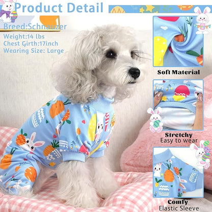 XPUDAC Easter Eggs Dog Pajamas Soft Lightweight Bunny Dog Clothes for Small Medium Dogs Pet Jumpsuit Outfit Cat Apparel-L