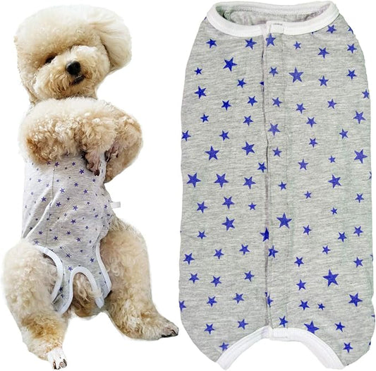 Dog’s Recovery Suit Post Surgery Shirt for Puppy, Wound Protective Clothes for Little Animals(Grey Stars-XXS)