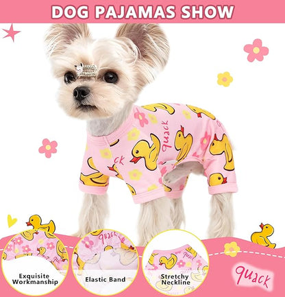 Dog Pajamas Summer Dog Clothes for Small Medium Dogs Boy Girl Doggie Pjs Cute Doggy Onesie Breathable Puppy Clothes Soft Stretchy Cat Pet Outfit (Duck, Medium)