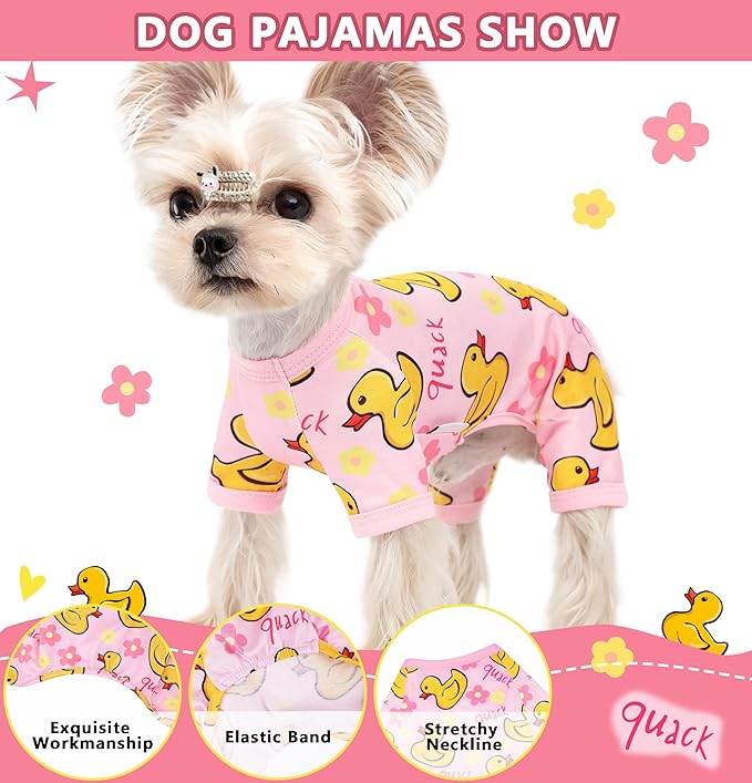 Dog Pajamas Summer Dog Clothes for Small Medium Dogs Boy Girl Pet Pjs Cute Doggie Onesie Breathable Puppy Clothes Soft Stretchy Cat Pet Outfit (Yellow Duck, X-Small)