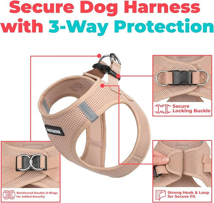 Best Pet Supplies Voyager Step-in Air Harness - All Weather Mesh, Reflective, No Pull Harness for Dogs, Cats - Secure with Hook & Loop Fastener, Buckle, Double D-Rings - Khaki, XL
