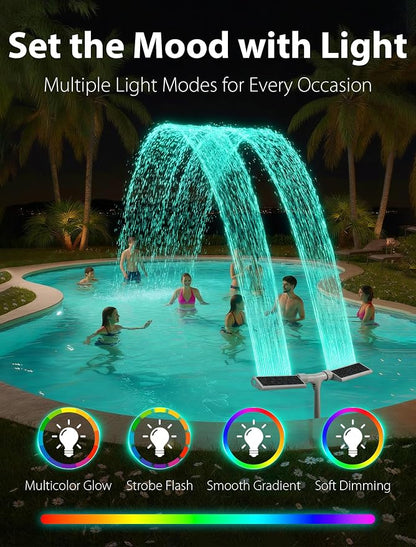 POOLHOUR 2026 Upgrade Height Solar Pool Fountain with 10-Color 4-Mode LED Lights, Auto Light-Sensing Pool Sprinkler Fountain for Above/Inground Pools, 360° Adjustable Spray for 8-16°F Cooling（White）