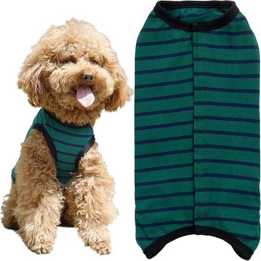 Dog’s Recovery Suit Post Surgery Shirt for Puppy, Wound Protective Clothes for Little Animals(Green Black Stripe-xs)
