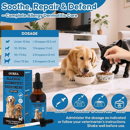 Dog Dermatitis Treatment for Allergies, Natural Itch Relief Drop & Hot Spot Support for Itchy, Red, Irritated Skin, Herbal Formula for Dog Allergy Relief, Dermatitis Treatment, Dog Itching Skin Relief