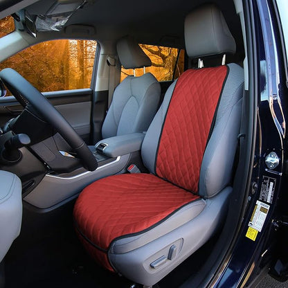 FH Group Car Seat Cushion – Faux Leather Single Front Seat Cover with Front Pockets, Airbag Compatible, Universal Fit Car Seat Cushion for Driver or Passenger Seat, SUV, Truck, Sedan & Van – Red