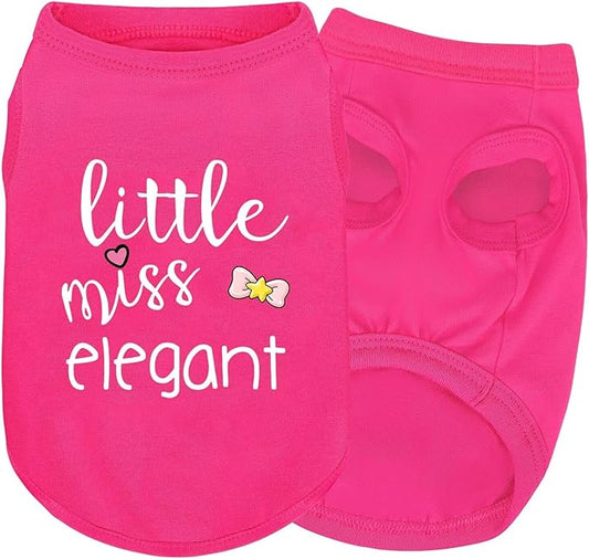 Pink Cotton Dog Shirt with 'Little Miss Elegant' Print, Soft & Breathable Pet Apparel for Small to Large Dogs, All-Season Sleeveless Vest, Cute and Comfortable Dog Outfit.Pink Bow 4XL