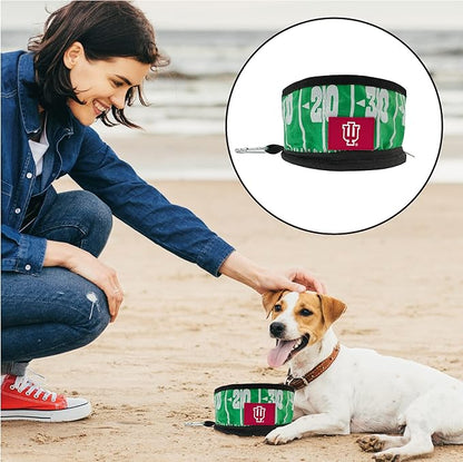Pets First NCAA Indiana Hoosiers Collapsible Dog Travel Bowl, Food and Water Bowl for Dogs & Cats. Lightweight Leak-Proof Pet Bowl for Travel with Football Field & Pebble-Grain Design