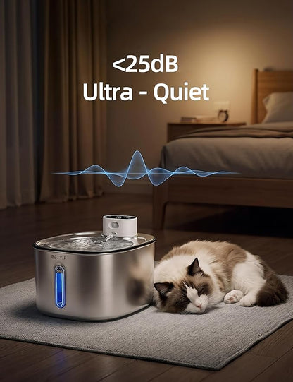 Wireless Cat Water Fountain,Stainless Steel,135 fl oz/4L Battery Powered Automatic Pet Water Dispenser, Cordless Design,Drinking Fountain for Cats, Dogs & Indoor (Cat Fountain+2 Filter)