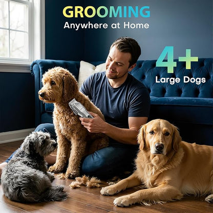 Dog Clippers for Grooming Thick Hair, Upgrade Low Noise Pet Shaver with 8 Size Detachable Combs for Heavy Curly Hair, Rechargeable Metal Blade Clipper Grooming Kit for Dogs Animals (Silvery)