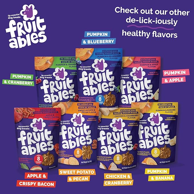 Fruitables Baked Dog Treats, Healthy Pumpkin Treat for Dogs, Low Calorie & Delicious, Made Without Wheat, Corn and Soy, Made in The USA, Allergy Friendly, Chicken and Cranberry Flavor, 7 oz