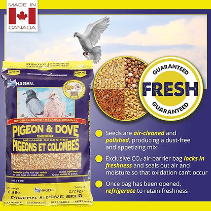 Hagen Pigeon & Dove Seed - Original Formula Bird Food, 6 lb Bag – Nutritionally Complete Seed Mix with Vitamins & Minerals – Wild & Captive Bird Diet – Insect-Resistant Air-Tight Packaging