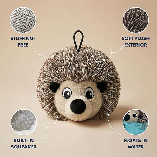 Pet Lou 4 Inch Squeaky Hedgehog Ball Dog Plush Toy, Stuffing-Free Soft Plush, Durable Bouncy Squeaker Ball, Floats in Water, for Small & Medium Dogs