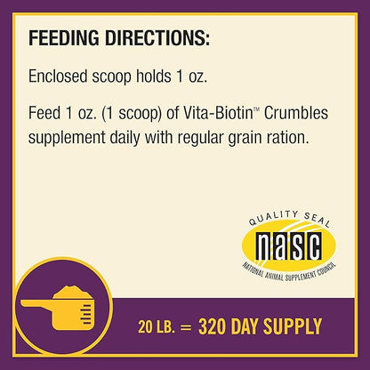 Farnam Horse Health Vita Biotin Crumbles horse hoof Supplement, Helps maintain healthy, sound hooves and strong hoof walls, 20 lbs., 320 day supply