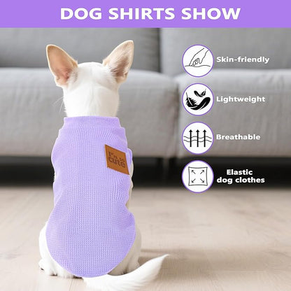 2 Pack Dog Shirt Vest Dog Clothes for Small Dogs Summer Waffle Puppy T-Shirts Soft Sleeveless Pet Clothes Lightweight Medium Large Doggy Outfit Cat Clothing (Purple+Khaki, X-Large)