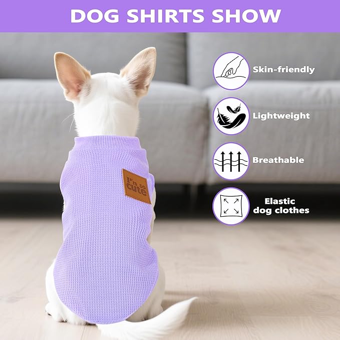 2 Pack Dog Shirt Vest Dog Clothes for Small Dogs Summer Waffle Puppy T-Shirts Soft Sleeveless Pet Clothes Lightweight Medium Large Doggy Outfit Cat Clothing (Purple+Khaki, Large)
