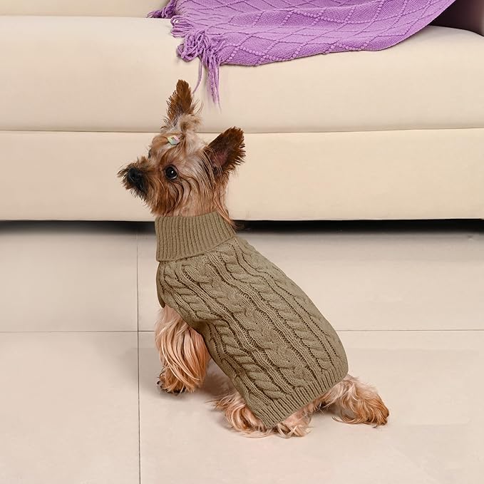2 Pack Dog Sweaters for Small Dogs Winter Turtleneck Pullover Cable Knit Fleece Stretch Puppy Doggie Chihuahua Toy Poodle Yorkie Pomeranian Boy Girl Pet Clothes (S, Red & Brown)