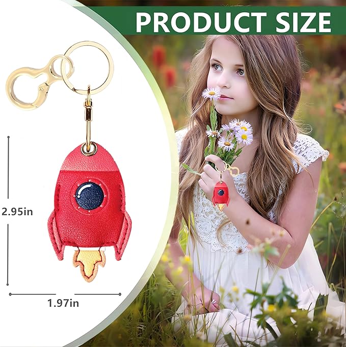 Leather Keychain Holder Case Compatible with AirTag,Cute Protective Cover with Keyring,Anti-Scratch Finder GPS Tracker Case for Wallet Keys,bag,pets,Backpack(Rocket Red)