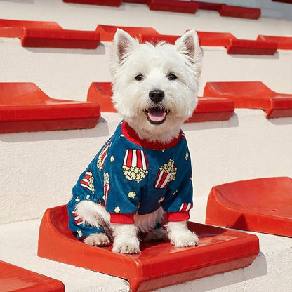 Fitwarm Popcorn Dog Pajamas, Funny Dog Clothes for Small Dogs Boy Girl, Fleece Pet Onesie with Feet, Blue, Red, White, Yellow, Small