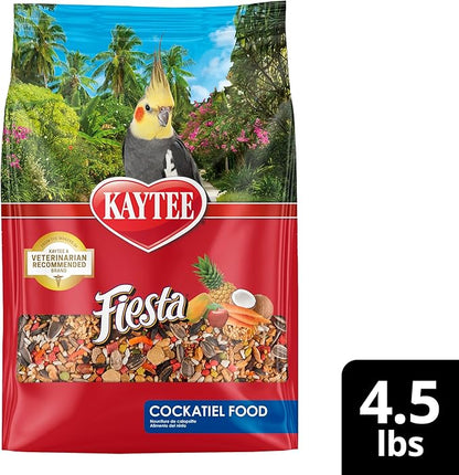 Kaytee Fiesta Cockatiel Food, Nutritious and Fun Blend, Supports Skin, Feather, Digestion, Brain and Heart Health, 4.5 pounds