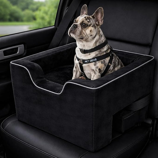 Pet Gear Lookout Booster Car Seat, Removable Comfort Pillow, Safety Tether Included, Installs in Seconds, No Tools Required, Dark Black