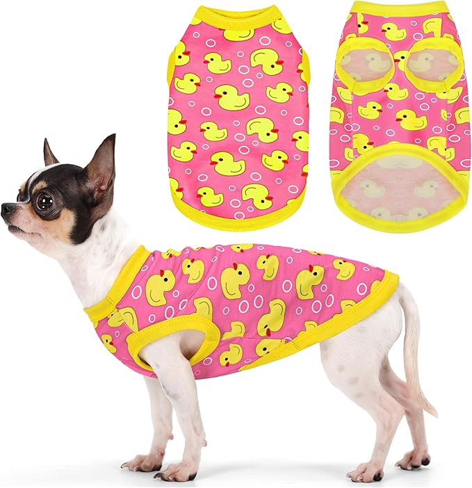 Adorable Yellow Duck Dog Shirt: Lightweight Polyester Cartoon Puppy Vest, Small Medium & Large Dog T-Shirt, Summer Pet Clothes, Cute Dog Apparel, Breathable Dog Tank Top Pink L