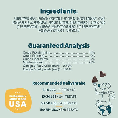 Shameless Pets Soft-Baked Dog Treats, Bananas for Bacon - Natural & Healthy Dog Chews for Skin & Coat Support with Omega 3 & 6 - Biscuits Baked & Made in USA, Free from Grain, Corn & Soy - 1-Pack