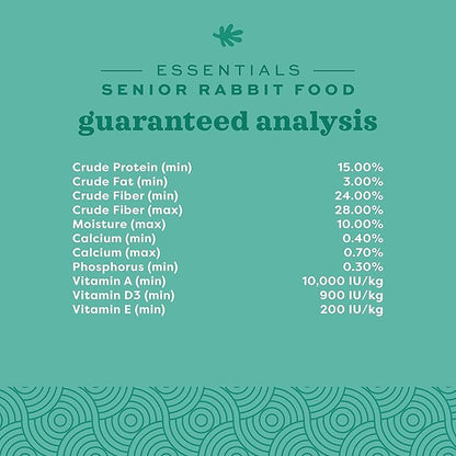Oxbow Essentials Senior Rabbit Food, Alfalfa-Based Rabbit Pellets for Older Bunnies, High Fiber, Vitamin & Mineral Rich, Vet Formulated, Healthy Rabbit Diet for Adult Rabbits, Made in USA, 4 lb Bag