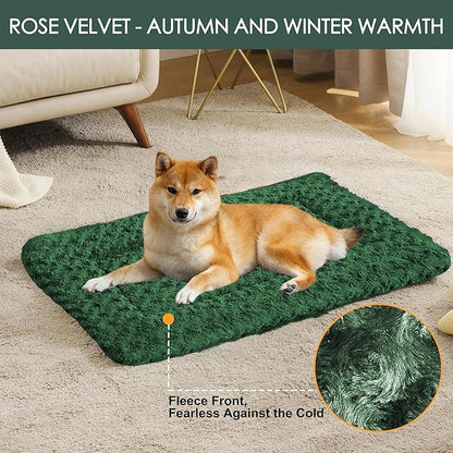 Washable Dog Bed Plush Orthopedic Outdoor Crate Mat with Non-Slip Bottom,Luxe Soft Kennel Pad for Pets,Cozy Cage Cushion & Pet Sleeping Mattress Large Sized,Medium,Small Dogs,30 x 20 inch,Green
