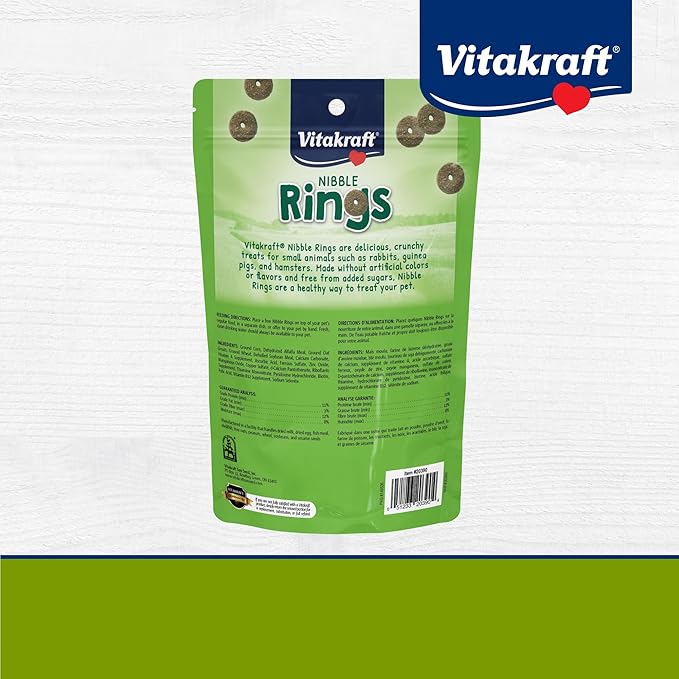 Vitakraft Nibble Rings Small Animal Treat, 10.6 oz Healthy Crunchy Snack for Rabbits, Guinea Pigs, Hamsters & Other Small Pets, Wholesome Wheat & Alfalfa, Added Vitamins & No Artificial Flavors