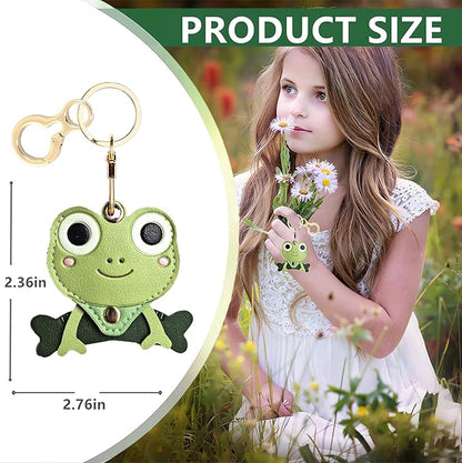Leather Keychain Holder Case Compatible with AirTag,Cute Protective Cover with Keyring,Anti-Scratch Finder GPS Tracker Case for Wallet Keys,Bag,Pets,Backpack(Frog Green)