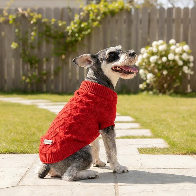 Small Medium Dog Sweater, Soft Breathable Knit Pet Clothes for Spring Transition, Lightweight Red Puppy Outfit for Pomeranian, Yorkie, Pug (Red, L)