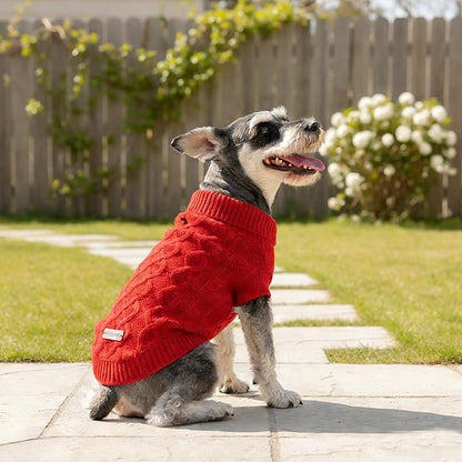 Cable Knitwear Valentines Dog Sweater, Warm Clothes for Chihuahua, Bulldog, Dachshund, Pug, Yorkie,Dog Outfits for Small Dogs Medium Dogs (Red XS)