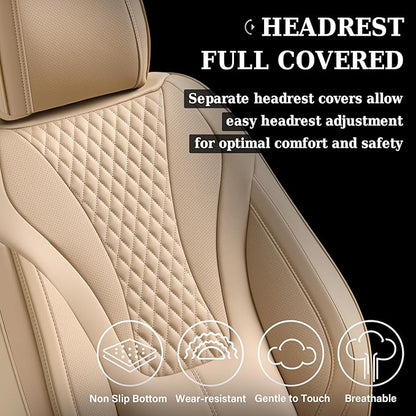 Coverado Waterproof Nappa Leather Car Seat Covers, Automotive Fullset Seat Covers, 5 Seat Car Seat Cushion & Car Seat Protector, Beige Front and Rear Covers Universal Fit for Most Cars, SUVs, Trucks