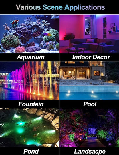 RGB Underwater Pond Lights, Super Bright LED Submersible Fountain Lighting Colored Landscape Spotlights, Bluetooth APP Control IP68 Waterproof for Fish Aquarium Tank Garden Yard Pool (Set of 4)
