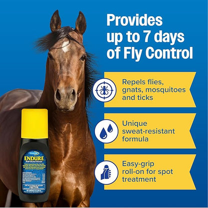 Farnam Endure Roll-On Fly Repellent for Horses, for Sensitive Areas, 3 Ounces
