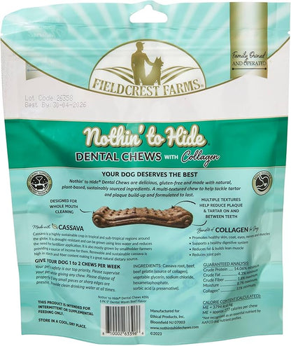 Fieldcrest Farms Dental Chews for Dogs, Wave (5inches, 6count Pack) – Tackles Plaque, Tartar, Promotes Dental Health – w/Collagen, Gluten-Free, for Aggressive Chewers up to 25 lbs