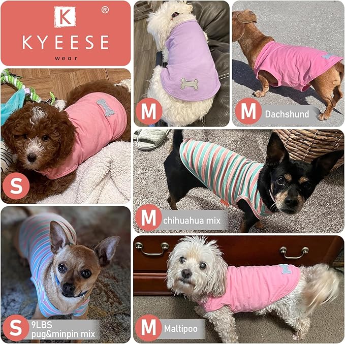 KYEESE 2Pack Dog Shirt, Soft Striped Dogs T Shirts, Lightweight Doggie Tank Top Cat Clothes, Sleeveless Dog Shirt for Small Dogs, Stretchy Pet Vest, Blue, Medium