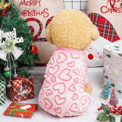 Dxhycc Fleece Dog Pajamas - Cute Heart Puppy Jumpsuit, Warm Soft Pet Holiday Clothes for Small Medium Cats and Dogs (Pink, L)