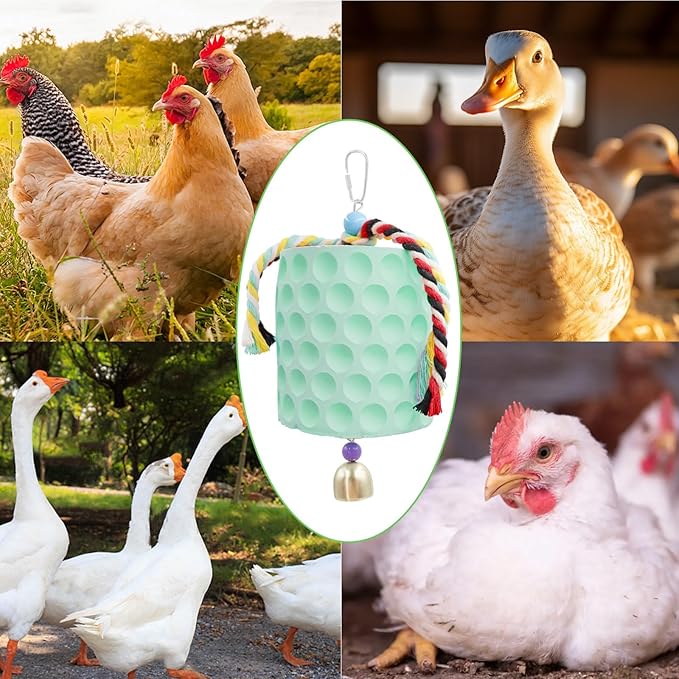 Extra Large Chicken Chewing Toy, Chicken Beak Grinding Stone with Bells, Cage Toys for Poultry (Green)