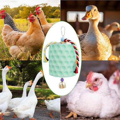 Extra Large Chicken Chewing Toy, Chicken Beak Grinding Stone with Bells, Cage Toys for Poultry (Green)